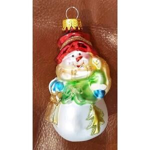 VTG 3 Inch Unique Treasures Detailed Glass Painted Snowman Christmas Ornament #5